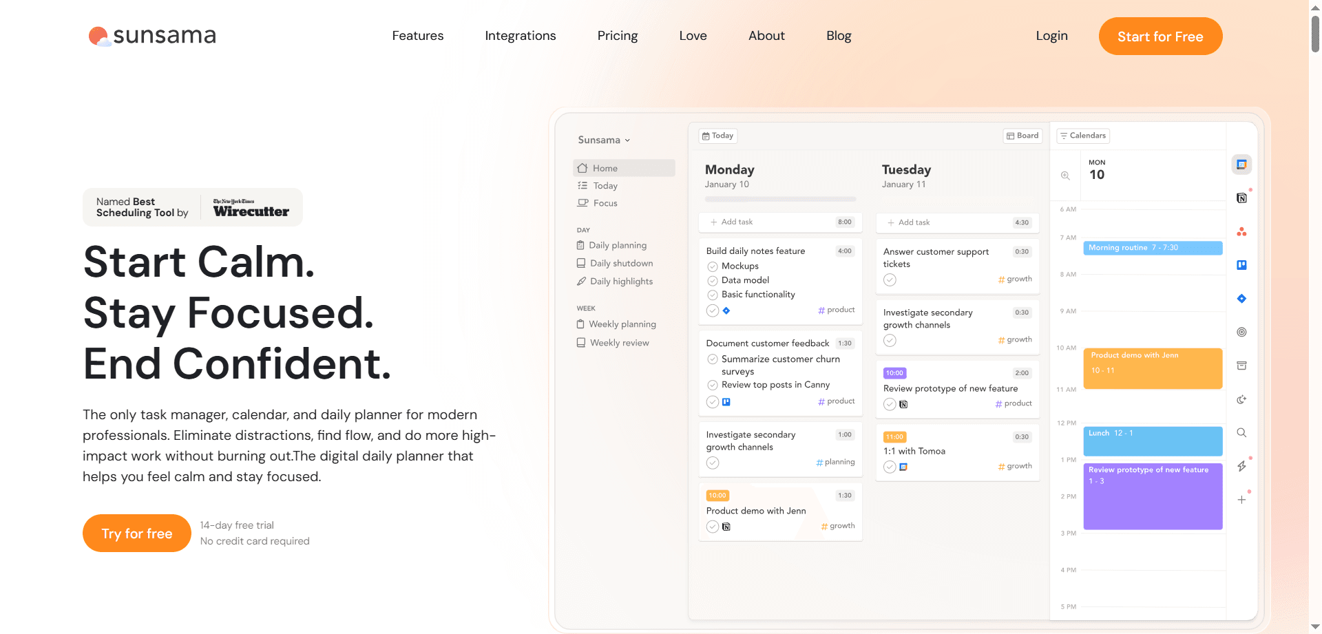 Sunsama Mindful Time Management